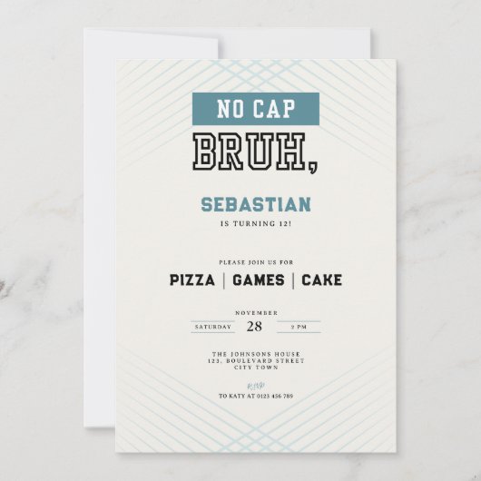 No Cap Bruh 12th Birthday Pizza Games Cake Kaart (Voorkant)