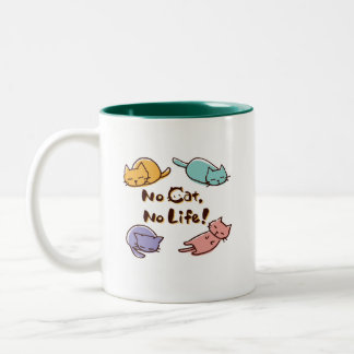No Cat No Life! / Cute Loose Cat Illustration with Tweekleurige Koffiemok
