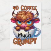 No Coffee Much Grumpy  Voedselcontainer Etiket (Enkel label)