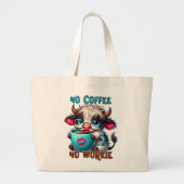 No Coffee No Workie  Grote Tote Bag (Voorkant)