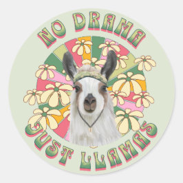 No Drama Just Llamas - Schattige Groovy Boho Llama Ronde Sticker
