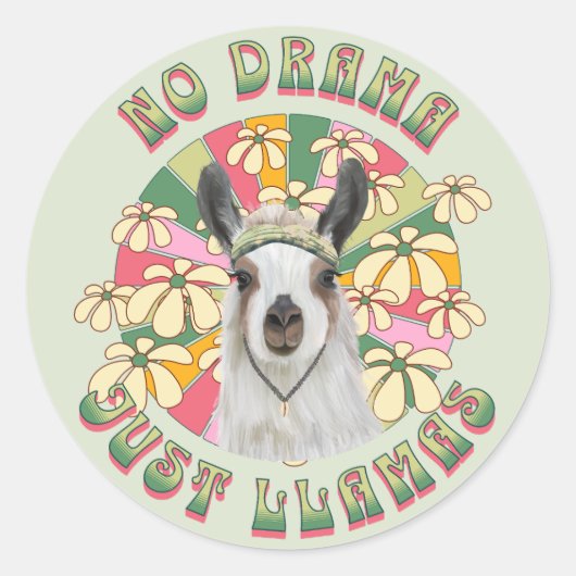 No Drama Just Llamas - Schattige Groovy Boho Llama Ronde Sticker (Voorkant)