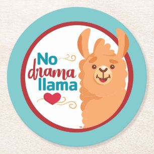 No Drama Llama (Warm) Blauwgroen Ronde Kartonnen Onderzetter