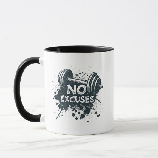 No Excuses Mug – Bold Motivational Coffee Cup Mok (Links)
