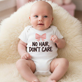 "No Hair Don't Care Pink Bow Baby Bodysuit 
