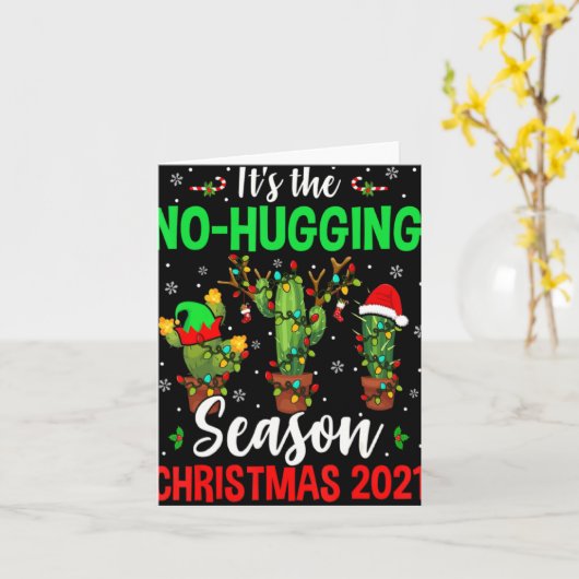 No Hugging Season Xmas 2021 Elf Reindeer Santa Ca Kaart (Gele Bloem)
