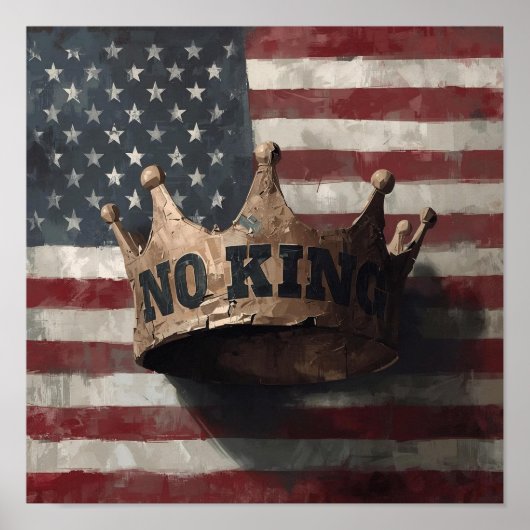 No King – Broken Crown on American Flag Poster (Devant)
