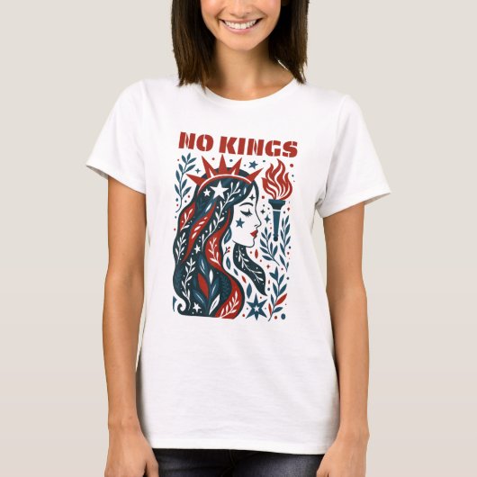 No Kings Retro Patriotic Woman Liberty Art 4th Of T-shirt (Voorkant)