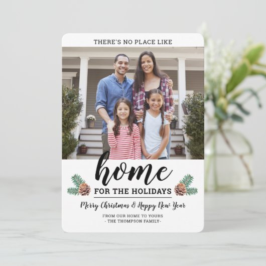 No Place Like Home 2 Foto Eenvoudig dennengroen Feestdagenkaart (Staand voorkant)