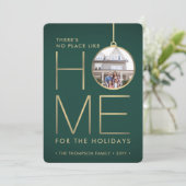 No Place Like Home 2 Foto Groen & Goud Kerstmis Feestdagenkaart (Staand voorkant)