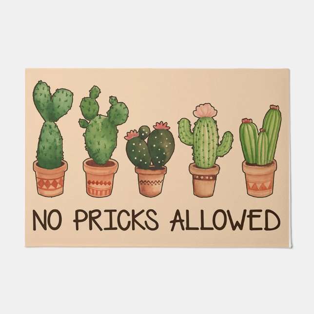 No Pricks Allowed Doormat / Cactus Welcome Mat  (Voorkant)
