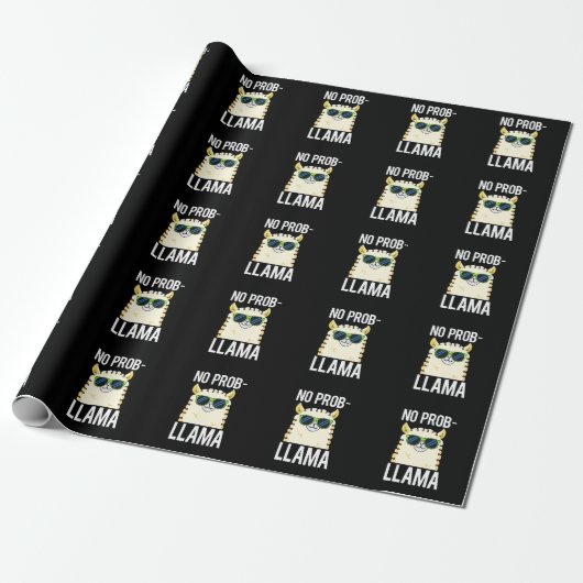 No-Prob-Llama Funny Cool Llama Pun Dark BG Cadeaupapier (Uitgerold)