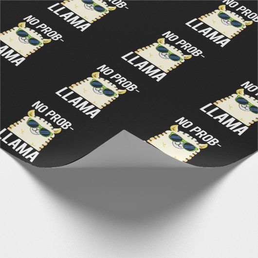 No-Prob-Llama Funny Cool Llama Pun Dark BG Cadeaupapier (Hoek)