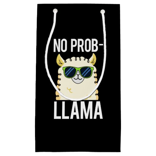 No-Prob-Llama Funny Cool Llama Pun Dark BG Klein Cadeauzakje (Voorkant)