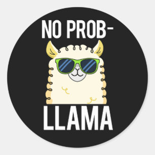 No-Prob-Llama Funny Cool Llama Pun Dark BG Ronde Sticker