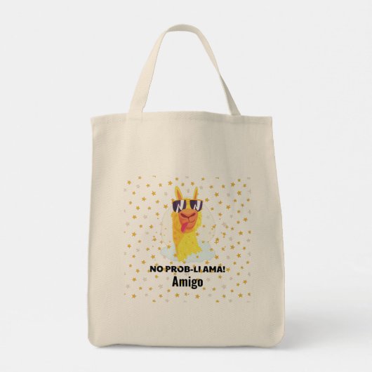 No-Prob-Llama Funny Cute Llama met sterren Tote Bag (Achterkant)