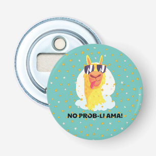 No-Prob-Llama Funny Cute Llama met sterrenSleutelh Button Flesopener