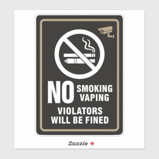 No Smoking Vaping Violators Fined - Monitored Area Sticker (Vel)