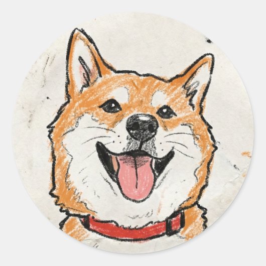 No Thoughts, Just Vibes – Happy Shiba Ronde Sticker (Voorkant)