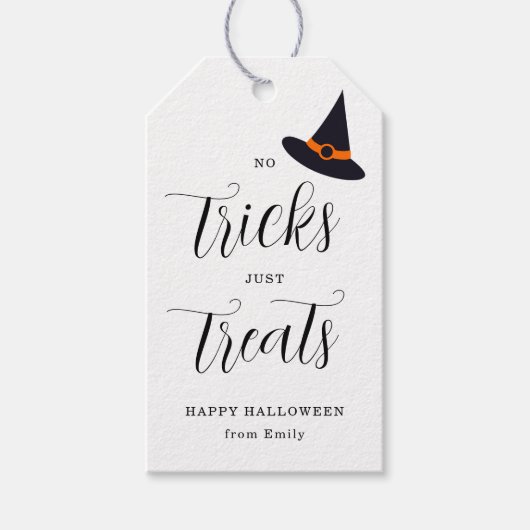 No Tricks behandelt gewoon Happy Halloween Cadeaulabel (Voorkant)