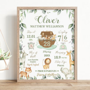 Noachis Ark Geboortestatistieken Babykamer Groene Poster