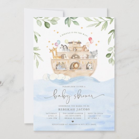 Noach's Ark baby shower uitnodiging (Voorkant)
