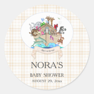 Noach's Ark Dieren Ivoor Gingham Ronde Sticker