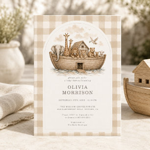 Noach's Ark Neutrale Gingham Baby Shower Kaart