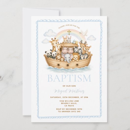 Noach's Ark Watercolor Dieren Doop Christening Kaart (Voorkant)