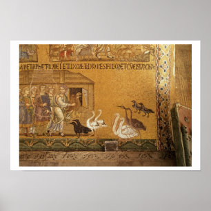 Noah die de dieren in de ark brengt, mozaïek in d poster