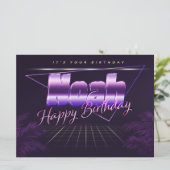 Noah Nom prénom carte rétro lilas pour anniversair (Debout devant)