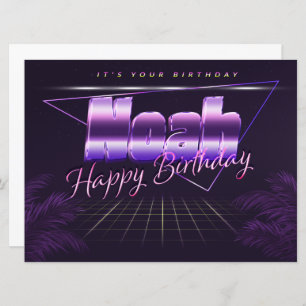 Noah Nom Prénom lila retro Carte Anniversaire