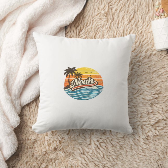 Noah Retro Zonsondergang Naam Design Kussen (Deken)