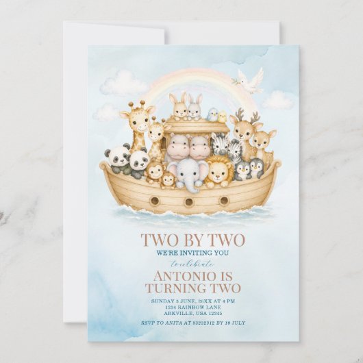 Noah’s Ark 2nd Birthday Invitation Boy (Devant)