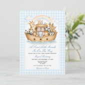 Noah’s Ark Baby Shower Invitation Boy Gingham (Debout devant)