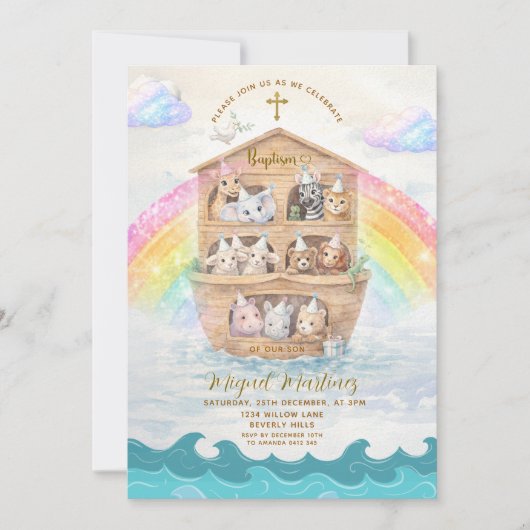 Noah’s Ark Baptism Invitation | Baby Animals (Devant)