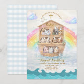 Noah’s Ark Baptism Invitation | Baby Animals Kaart (Voorkant / Achterkant)