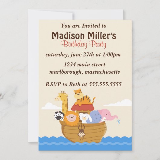 Noah's Arc Birthday Invite Kaart (Voorkant)