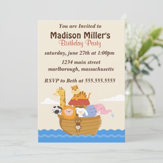 Noah's Arc Birthday Invite Kaart (Staand voorkant)