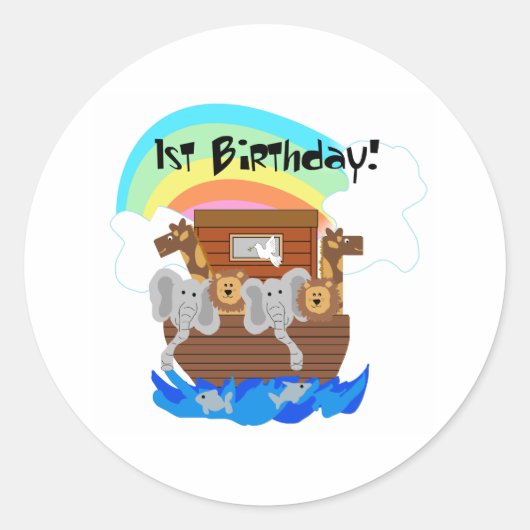 Noah's Ark 1e verjaardag Ronde Sticker (Voorkant)