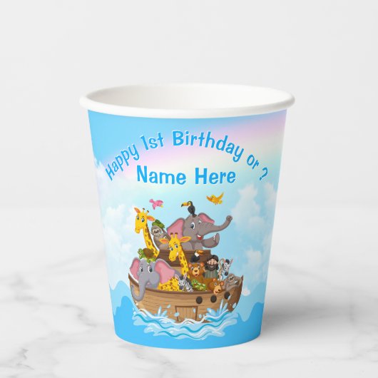 Noah's Ark 1e Verjaardagsfeestideeën, Noah's Ark Papieren Bekers (Voorkant)