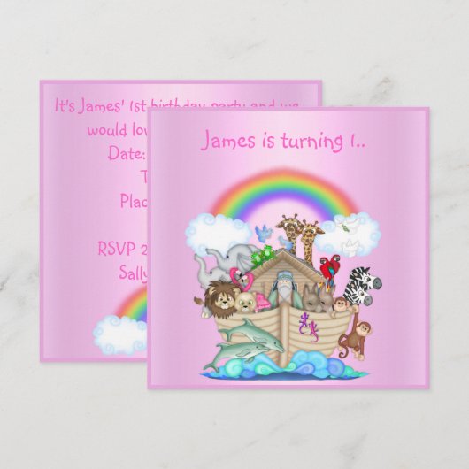 Noahs ark animal call PINK 2 Kaart (Voorkant / Achterkant)