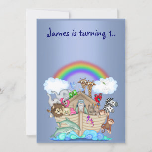 Noahs ark animal invitation bleu