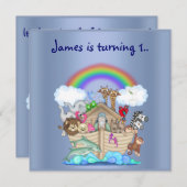 Noahs ark animal invitation bleu (Devant / Derrière)