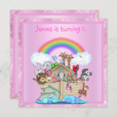 Noahs ark animal uitnodiging PINK (Voorkant / Achterkant)