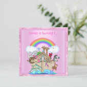 Noahs ark animal uitnodiging PINK (Staand voorkant)