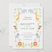 Noah's Ark Animals Anniversaire Bleu Invitation (Devant)