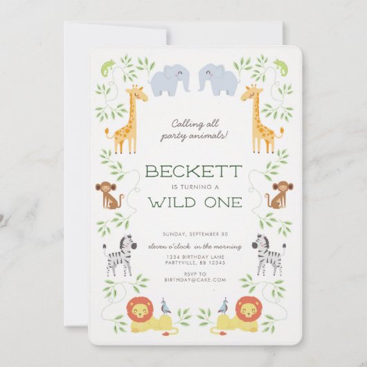 Noah's Ark Animals Anniversaire Bleu Invitation (Devant)