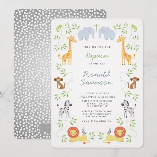 Noah's Ark Animals Baptism-uitnodiging Kaart (Voorkant / Achterkant)