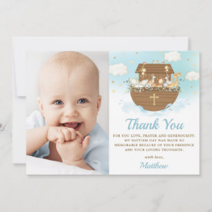 Noah's Ark Animals Boy Baptism Christening Foto Bedankkaart